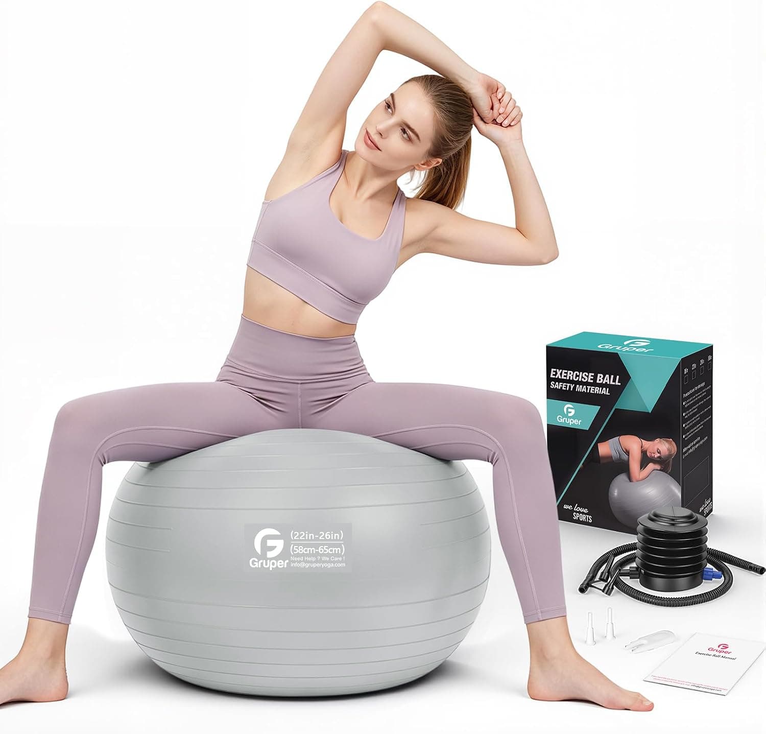 Gruper Exercise Ball, 45cm-75cm Extra Thick Yoga Ball for Working Out