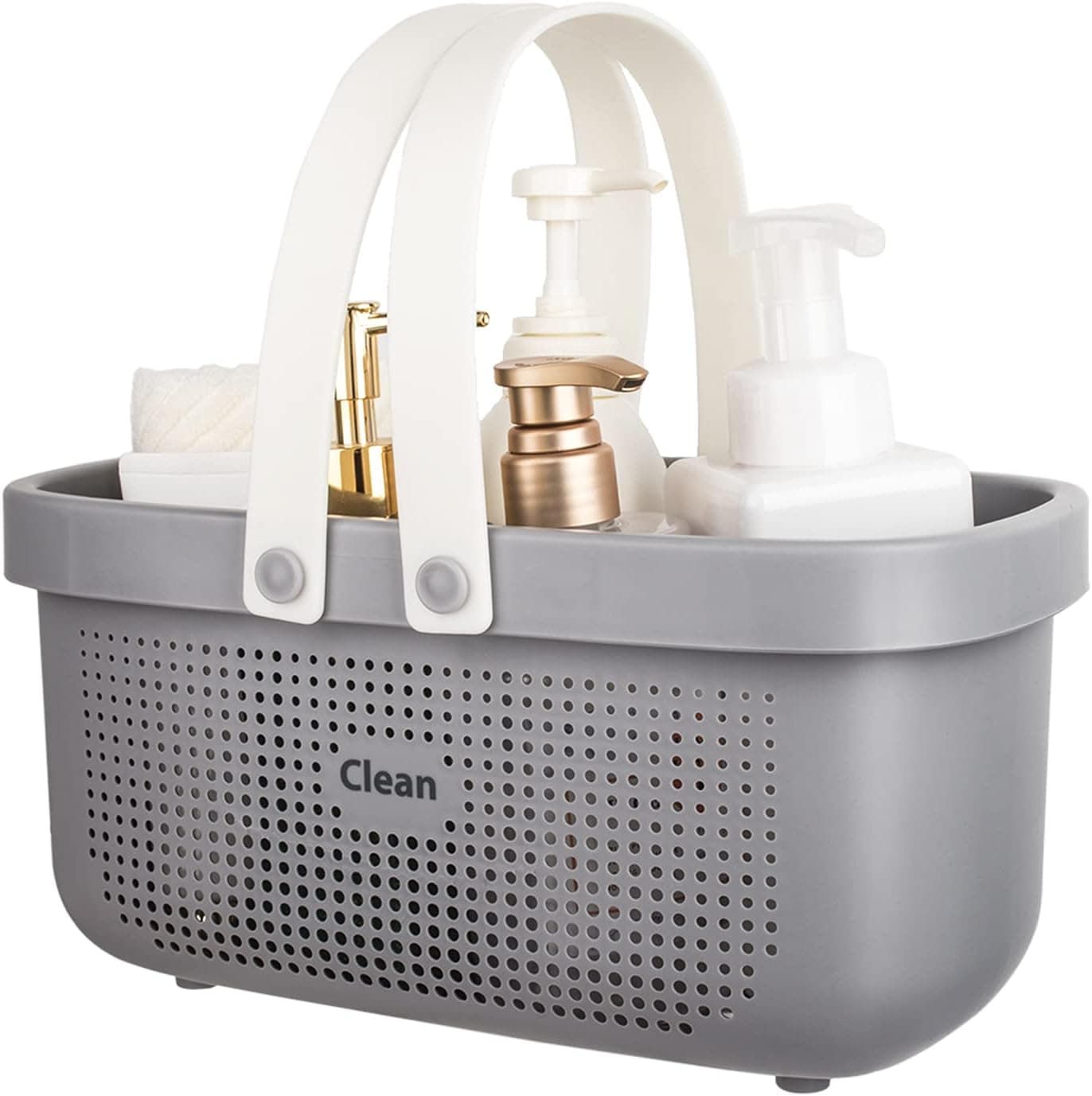 Plastic Storage Basket with Handle Portable Shower Caddy Tote Organizer Bin for Bathroom, Kitchen, Dorm Room, or Bedroom (Gray)