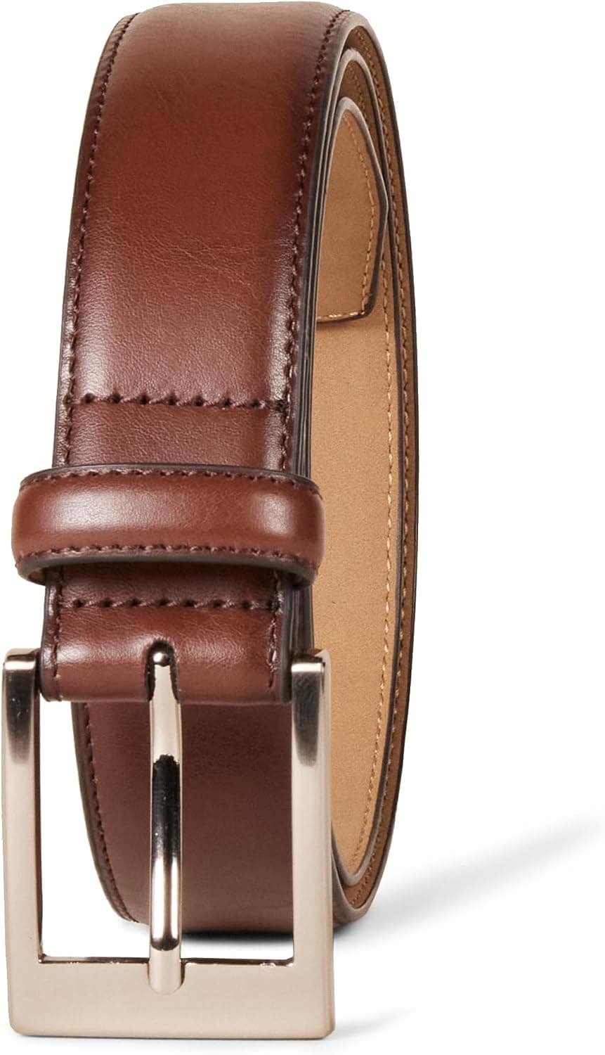 Amazon Essentials Men's Leather Belt with Metal Buckle, Classic Work Style