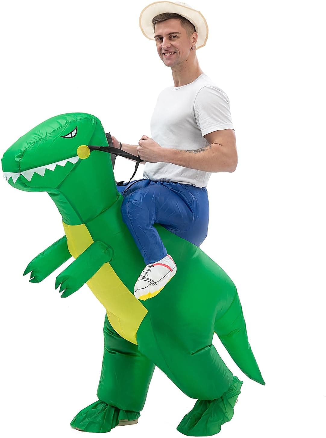 Funny Inflatable Dinosaur Costume for Adults - Green Blow Up Suit for Halloween Party