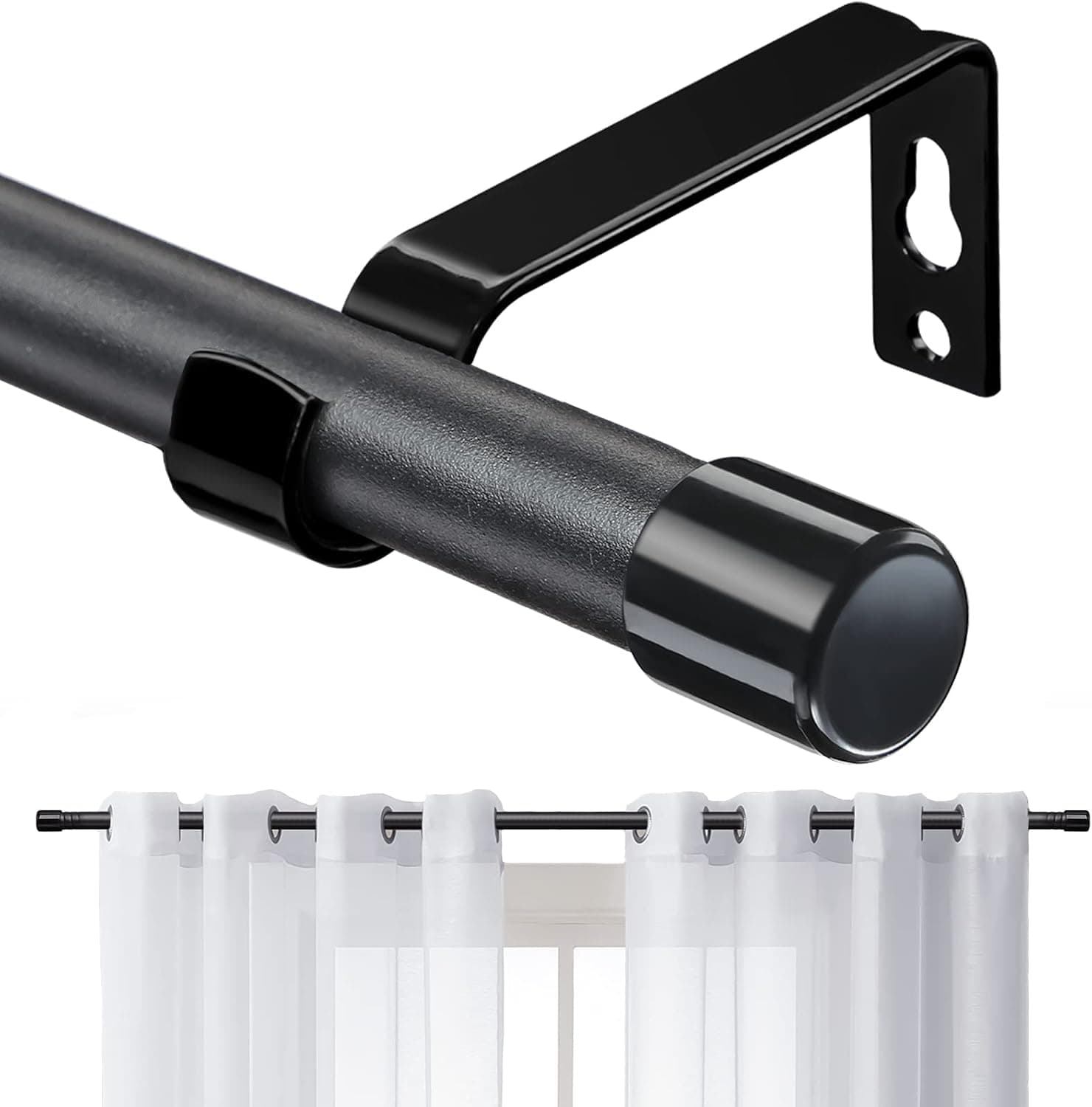Curtain Rods for Windows 66 to 144, 5/8 Inch Matte Black Curtain Rod Set with Brackets Heavy Duty Small Drapery Curtain Rods, Size: 23-152 Inch - image 1