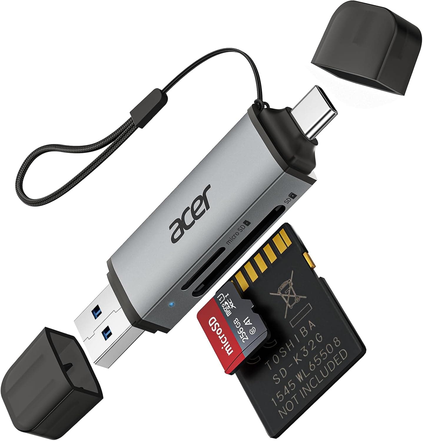 Acer Dual Slot SD Card Reader Adapter: USB Type C to Micro SD/SD Card for Cameras, Laptops & Smartphones