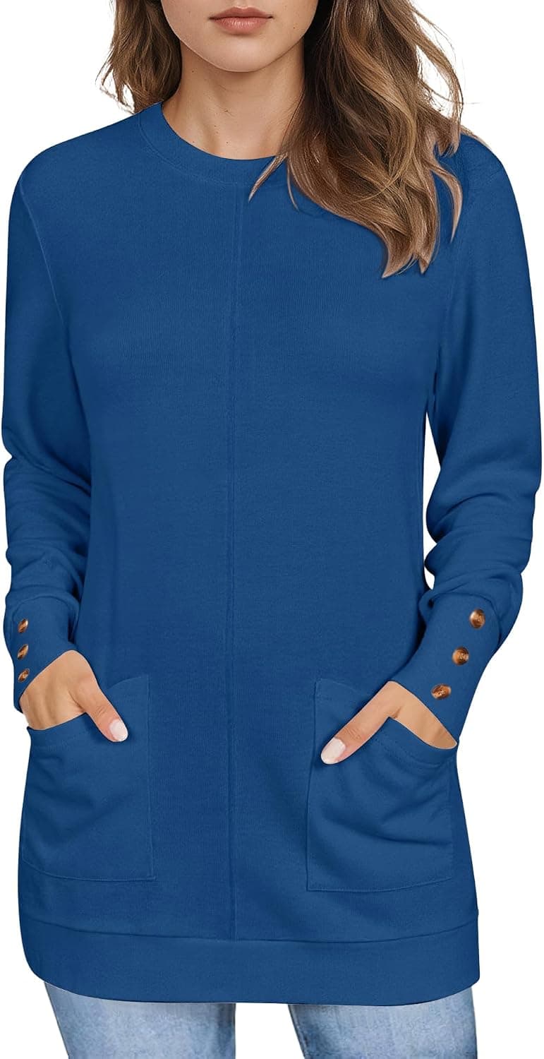 LOMON Long Sleeve Women's Tunic Tops with Pockets - Loose Fit Crew Neck T Shirts - image 1