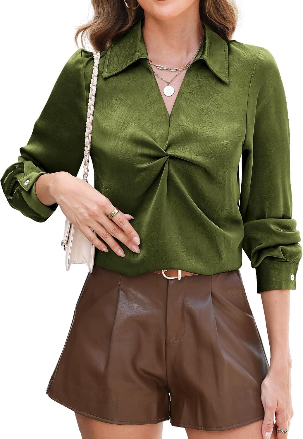 RUMIA Longsleeve Satin Silk Fall Blouses Shirt for Women Business Work Top