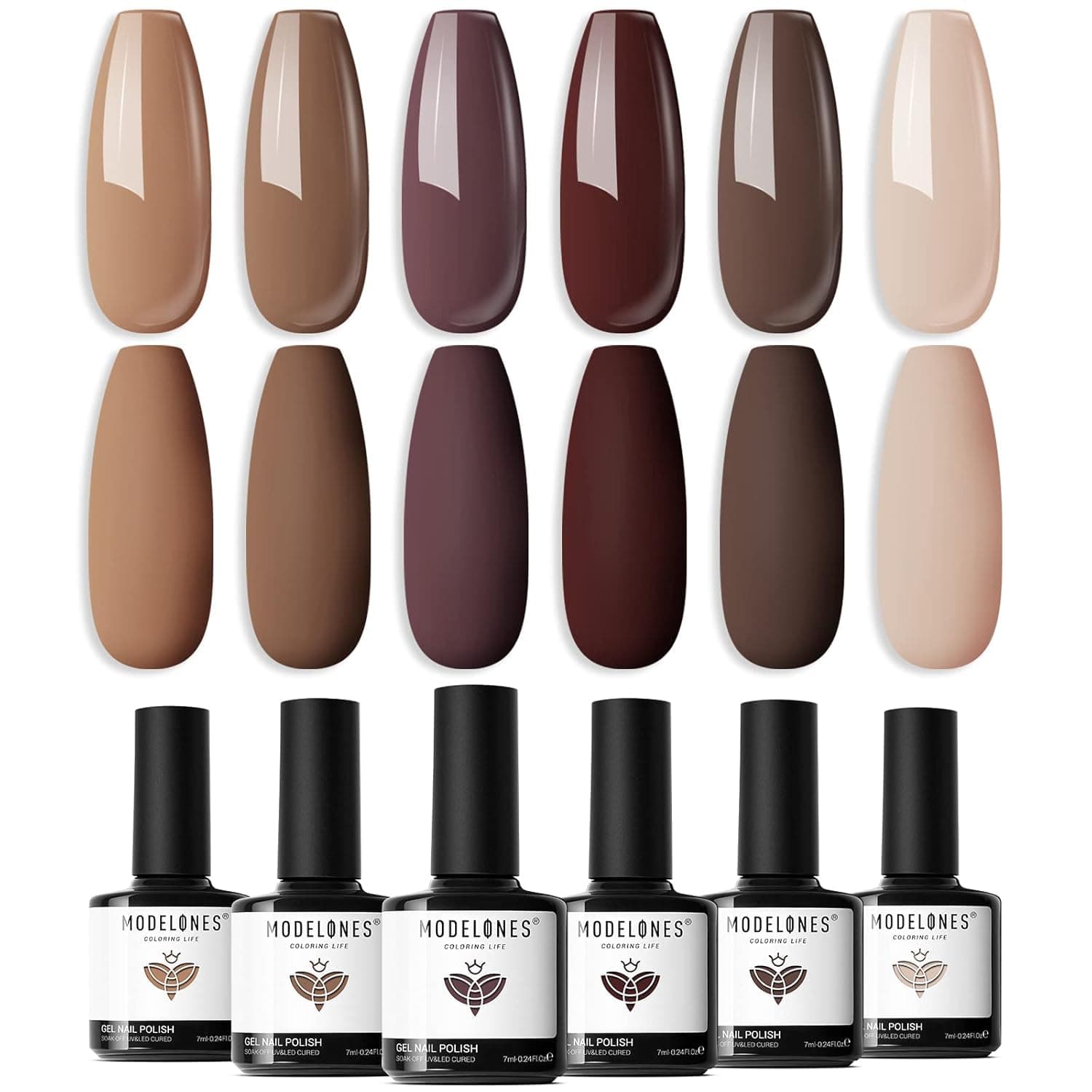modelones Gel Nail Polish Set Nude 6Colors Brown Beige Khaki Fall