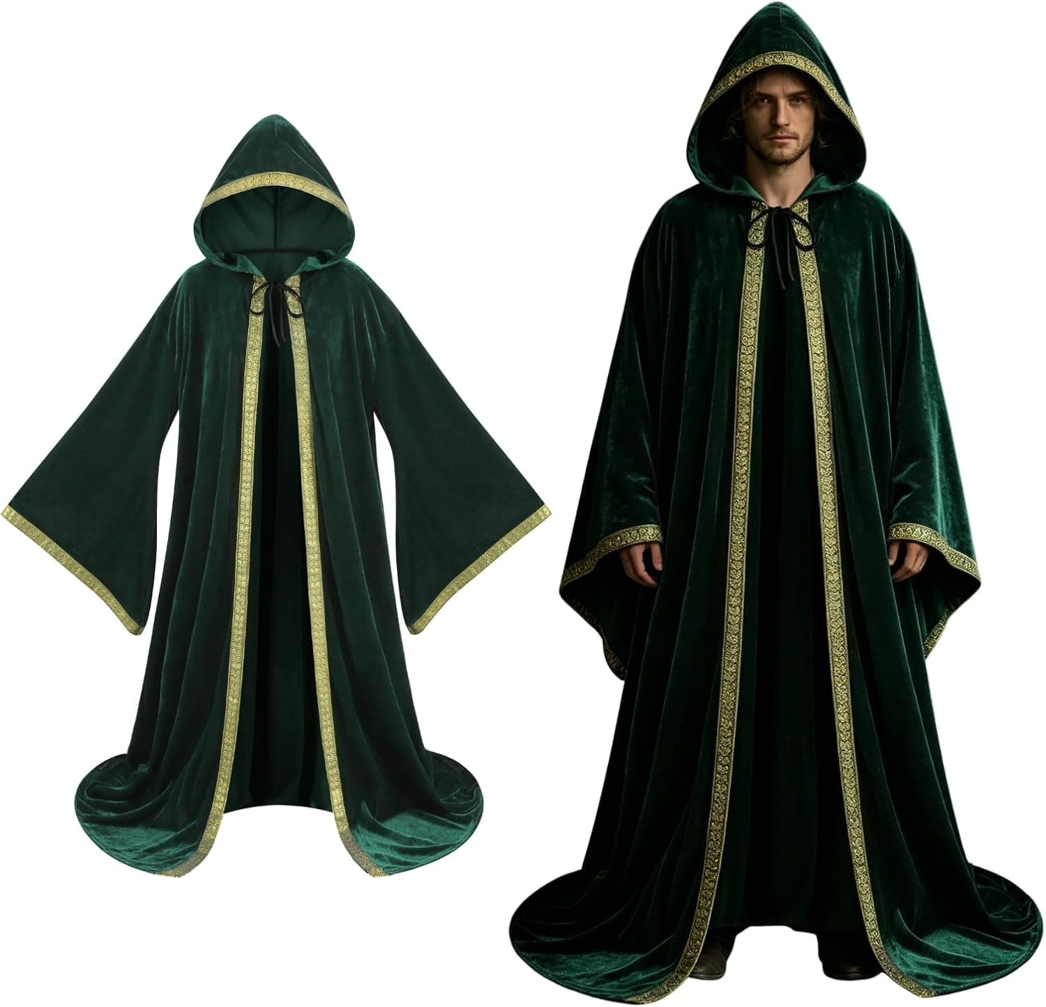 LMYOVE Adult Wizard Robe Costume Full Length Velvet Cloak with Hood Men Halloween Christmas Costume