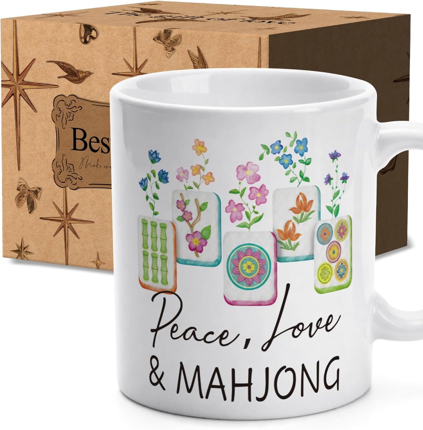 Mahjong Gifts for Women Friends, 11Oz Funny Floral Mahjong Lover Mug Ceramic Coffee Cup for Mom Nana Grandma Aunt Sisters, Birthday Housewarming Mothers day Holiday Valentines Gifts