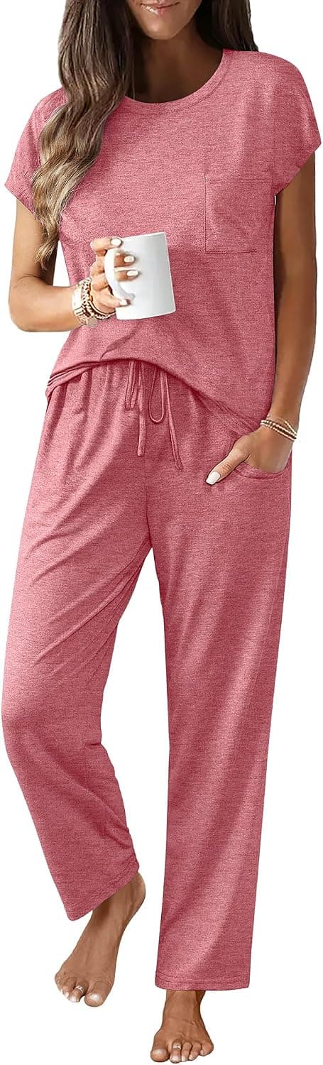 Ekouaer Womens Pajama Sets 2 Pcs Short Sleeve Lounge Set with Pockets - image 1