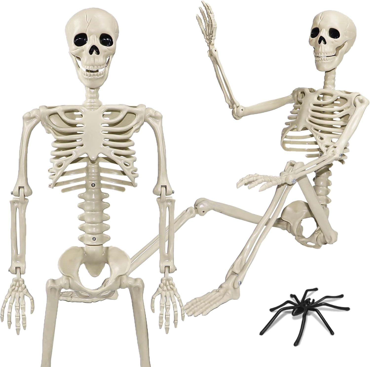 36" Skeleton Halloween Decorations, Life Size Human Skeleton with Movable Joints for Yard Haunted House Props Indoor Outdoor Decor