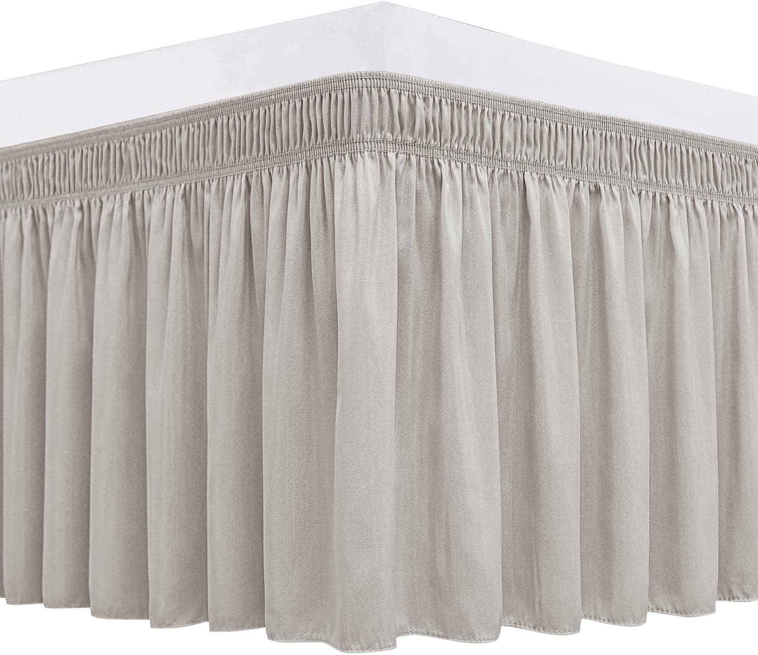 Wrap Around Queen Size Bed Skirt 18" Drop-Elastic Dust Ruffle Camel Grey