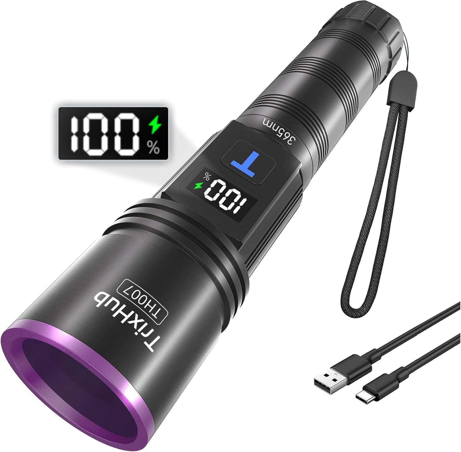 365nm Black Light UV Light Flashlight Rechargeable with LCD Display