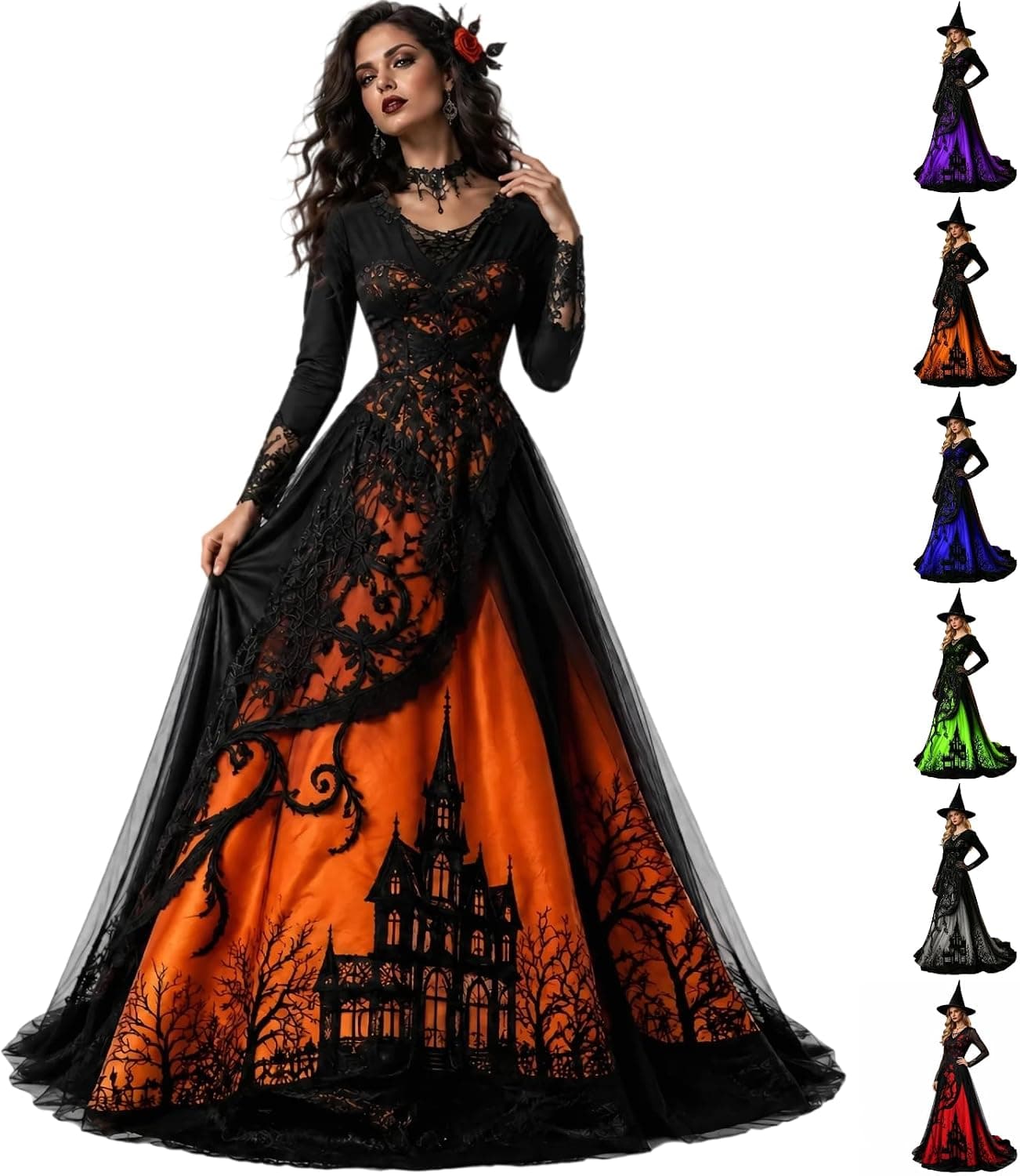 Witch Dress for Women, Halloween Vampire Costumes Treehouse Thorns Witches Gothic Maxi Mesh Dresses