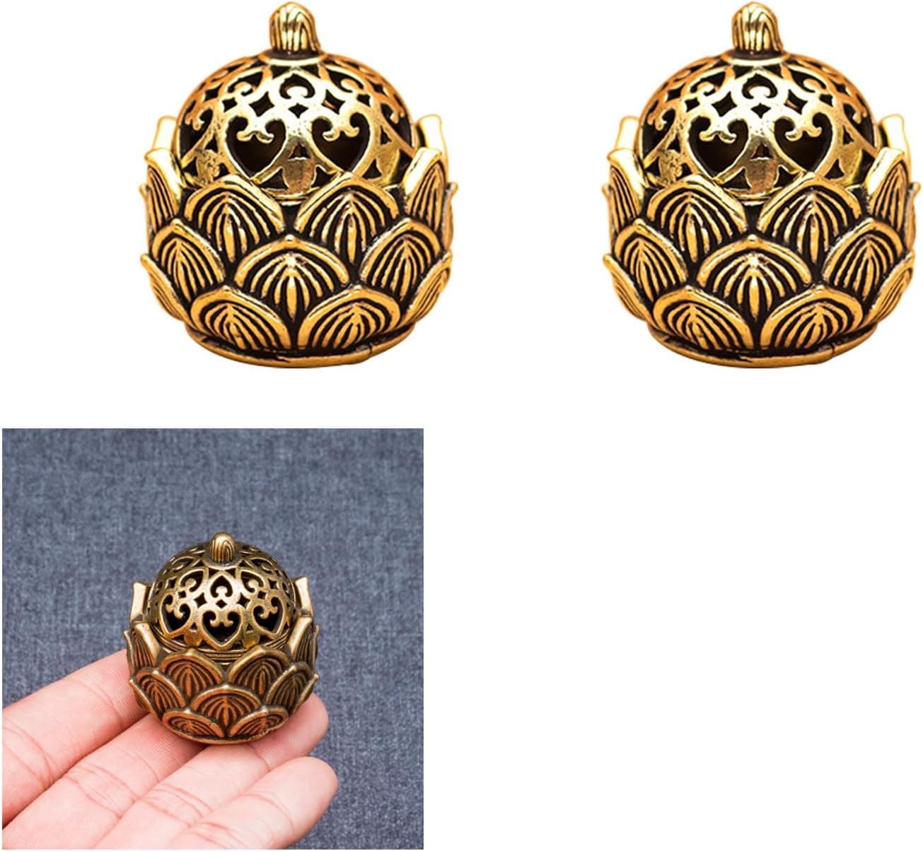 2 Pcs Mini Brass Lotus Flower Incense Holder | Calligraphy Style Closed Burner for Home Decor, Meditation & Spa - image 1