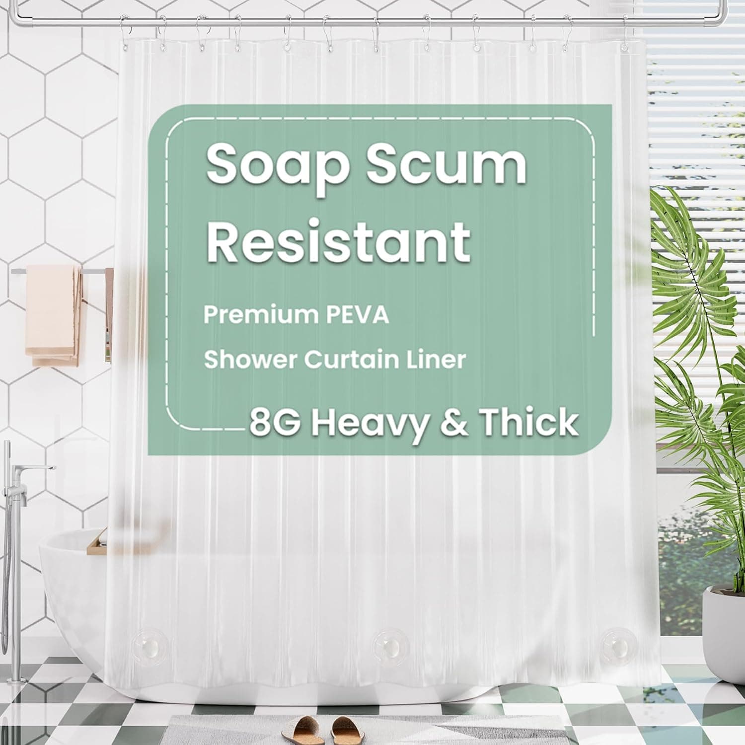 AmazerBath Frosted Shower Curtain Plastic, Heavy Duty Bathroom Curtain Premium PEVA, Weighted Shower Curtains for Bathroom with Stones and Grommets, 70x72 Inches