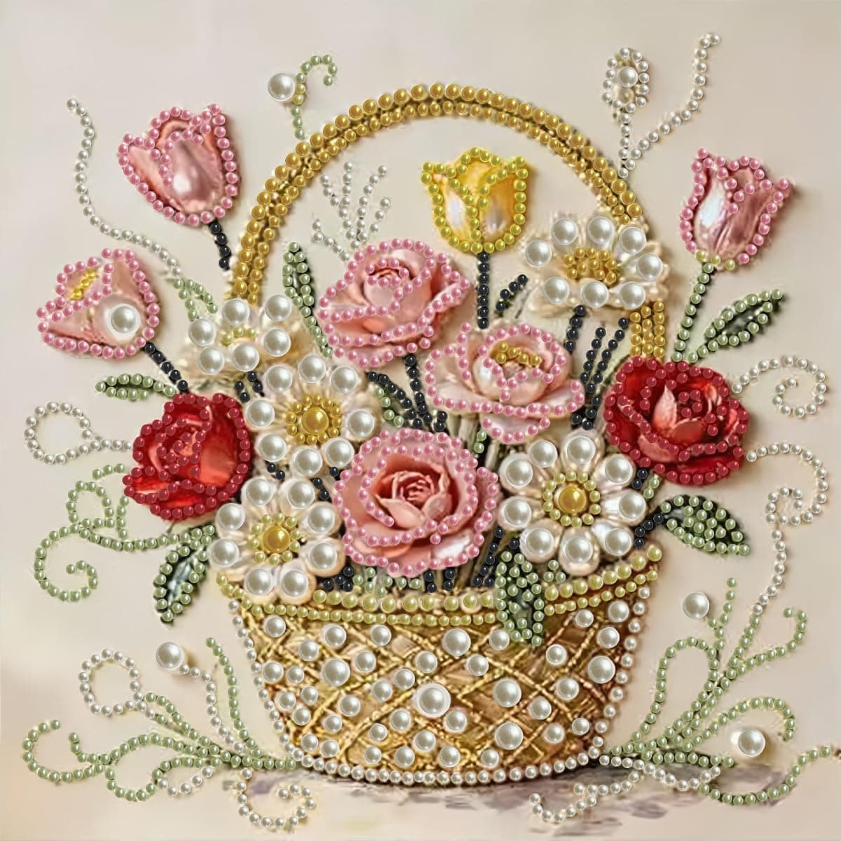 Pearl Diamond Painting Kits for Adults, Flowers Basket Diamond Art Kits