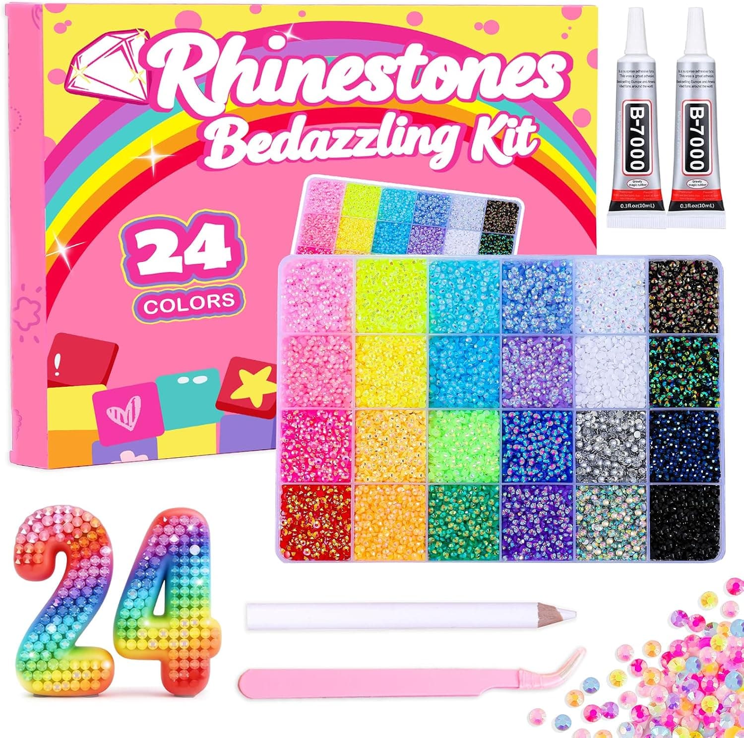 Bedazzling Kit, 30000Pcs 3mm Bedazzler Kit Flatback Resin Rhinestones, 24 Colors Bling Bedazzled Gems with Jewelry Glue and Tools for Book Nail Art, DIY Craft Gifts for Women Adults