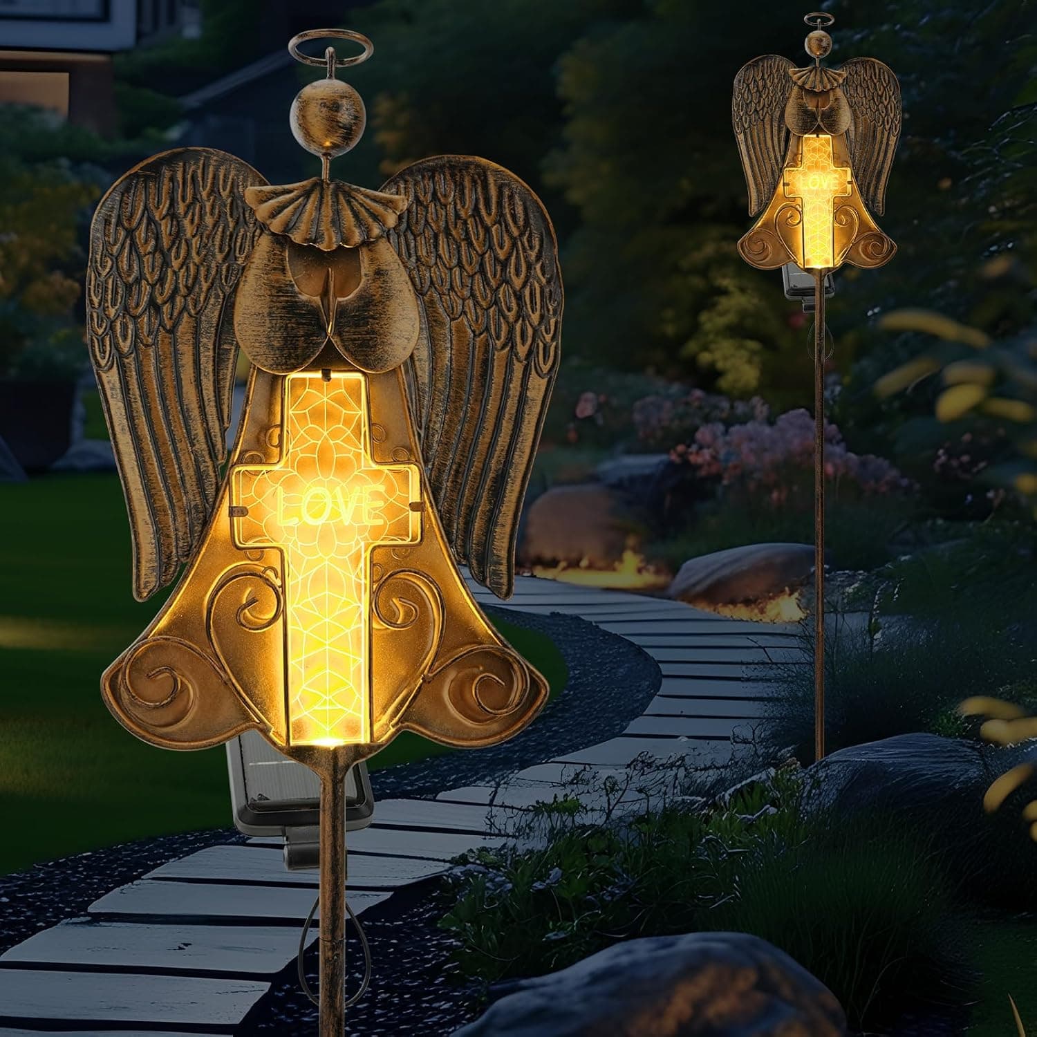 VChymm Angel Stake Solar Lights 40.94 Inch, Auto On/Off LED Pathway Lights for Yard Patio Cemetery, Waterproof Outdoor Decor Christmas Memorial Gift for Women Mom