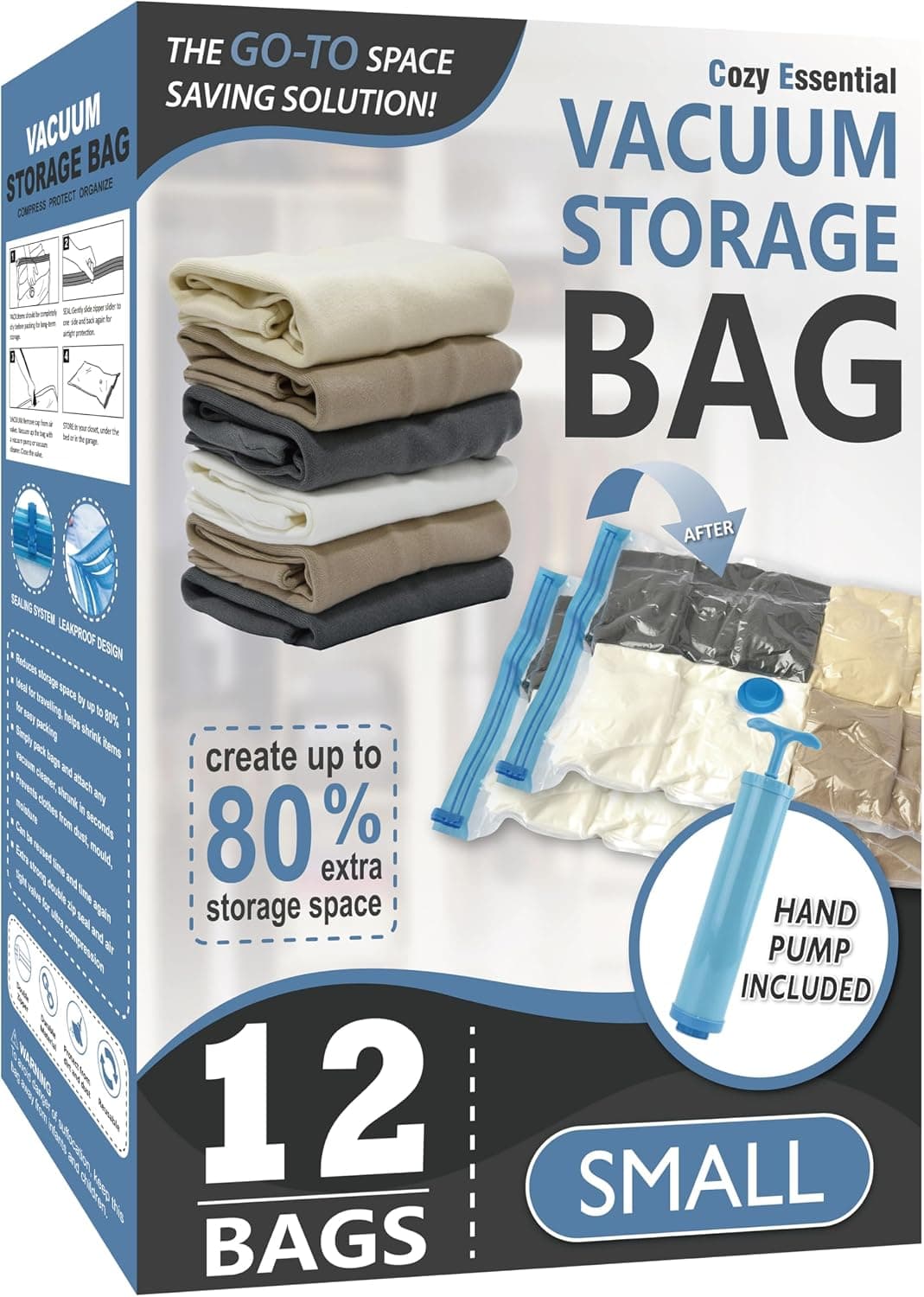 Vacuum Storage Bags with Hand Pump, Vacuum Seal Space Saver Bags,12 Small - image 1