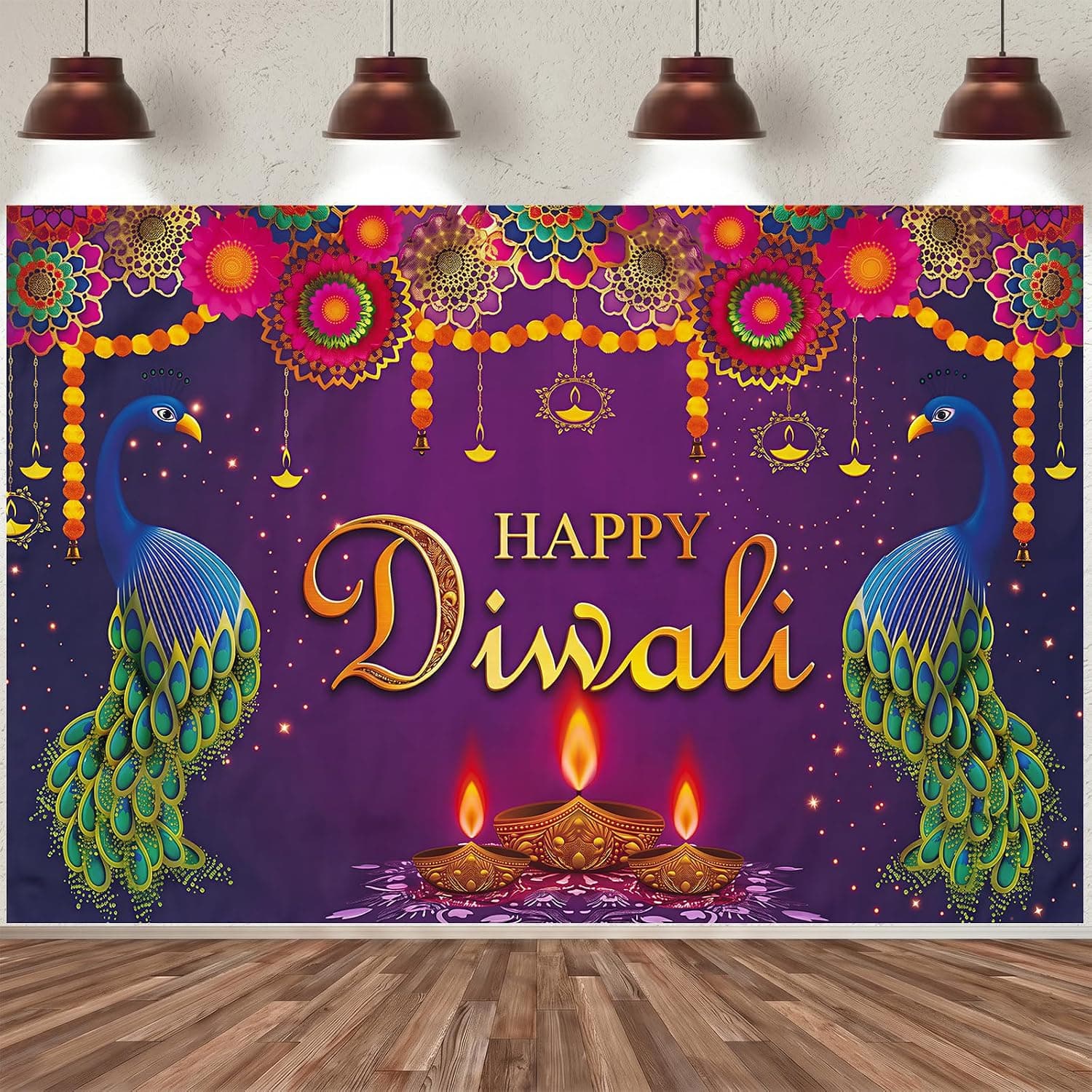 Happy Diwali Backdrop Indian Festival Party Photography Backdrops Decorations for Party Supplies 5x3FT - image 1