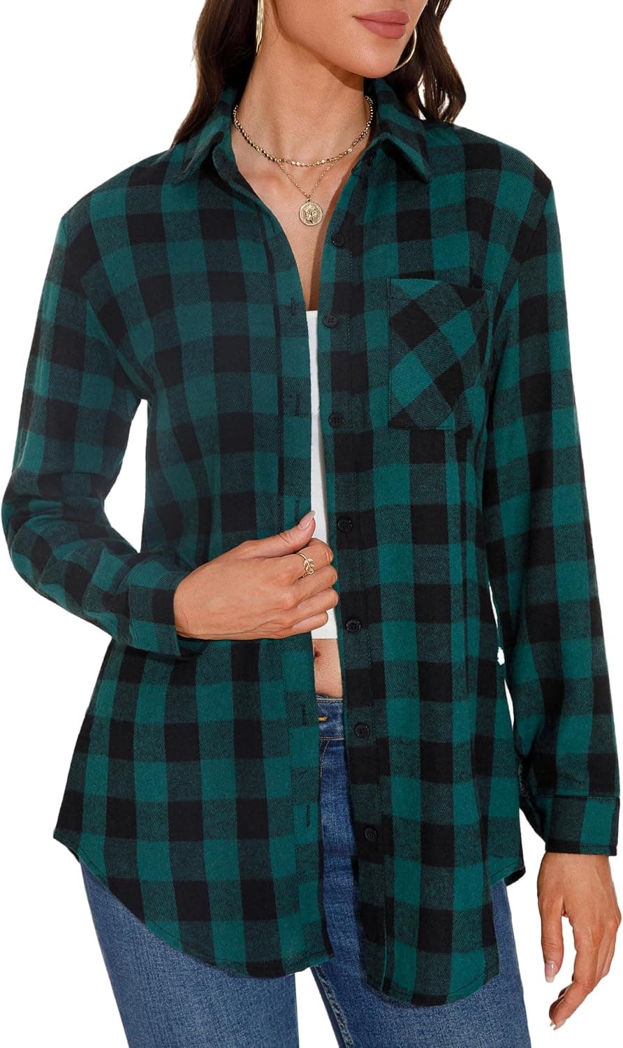 Guanyy Womens Flannel Plaid Shirts Long Sleeve Button Down