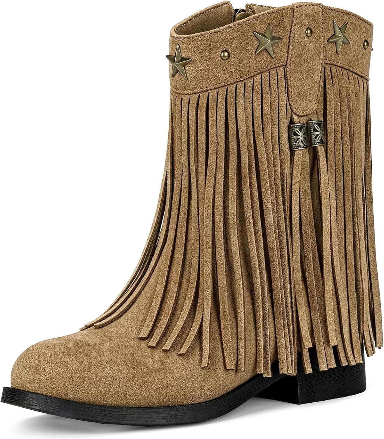 Fringe Cowgirl Boots for Girls - Floral Cowboy Boots for Little Kid/Big Kid/Toddler, Comfortable Non-Slip Suede Western Shoes for Daily, Rodeo Theme Party, Casual Wear
