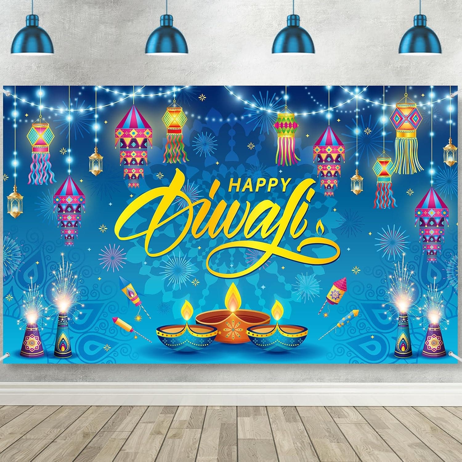 Tatuo Happy Diwali Backdrop Rangoli Lantern Photo Background,Vibrant - image 1