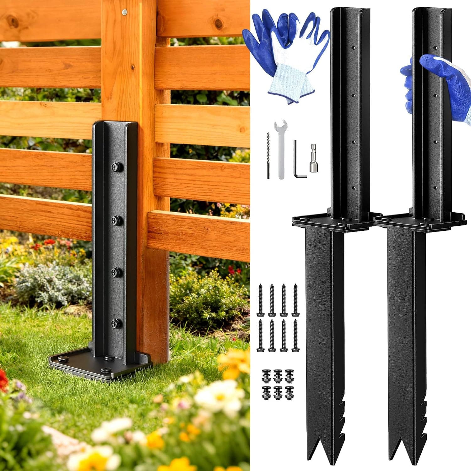 Fence Post Repair Kit for Broken/Leaning/Tilted/Degraded Wood,2Pcs
