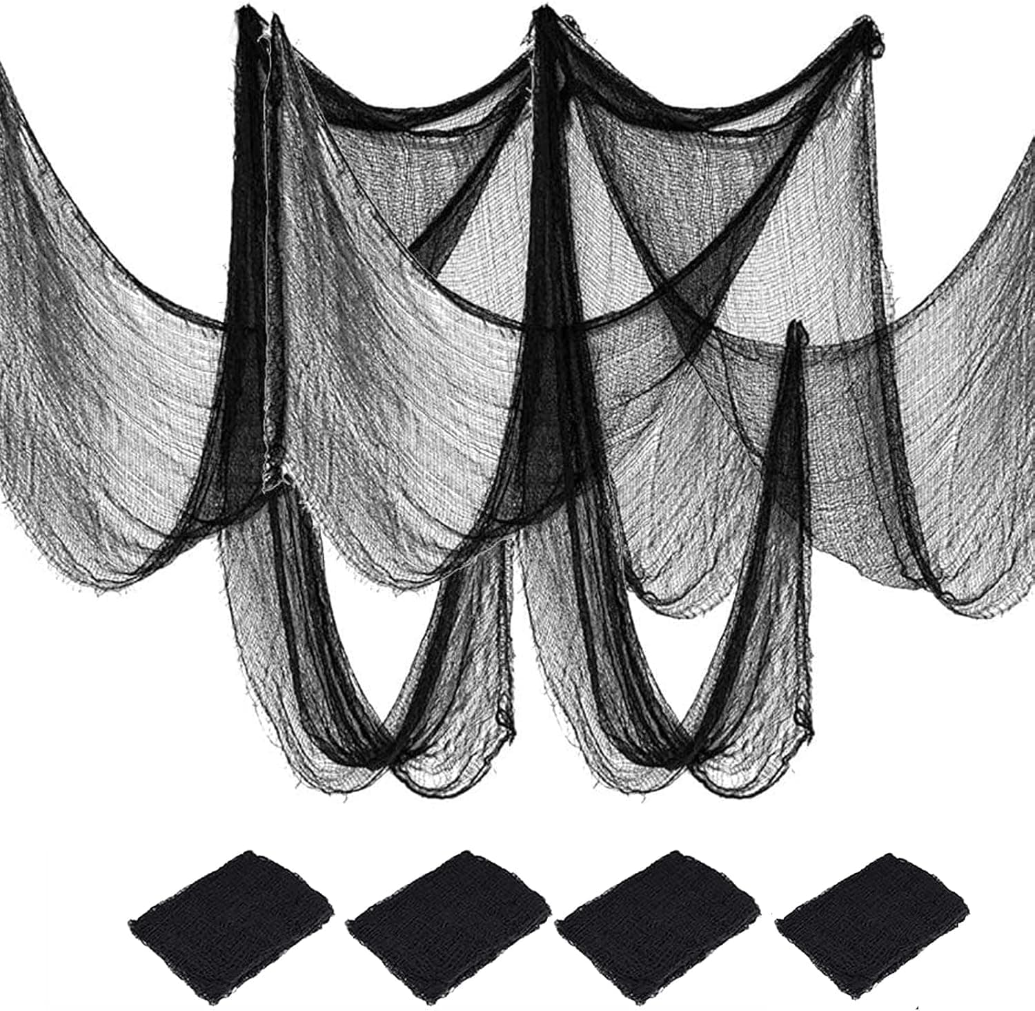 4 Pack Halloween Creepy Cloths, Scary Spooky Gauze for Haunted House Decorations (Black)