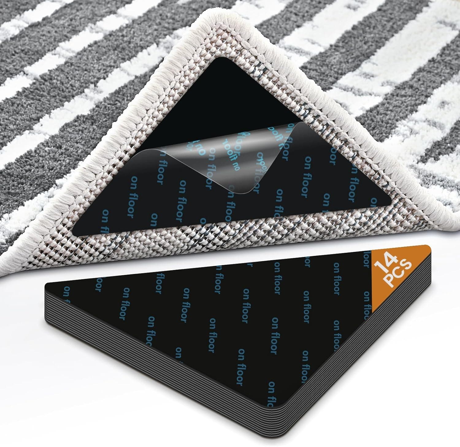 14 PCS Rug Tape, Non Slip Rug Pad Grippers for Hardwood Floors and Tiles