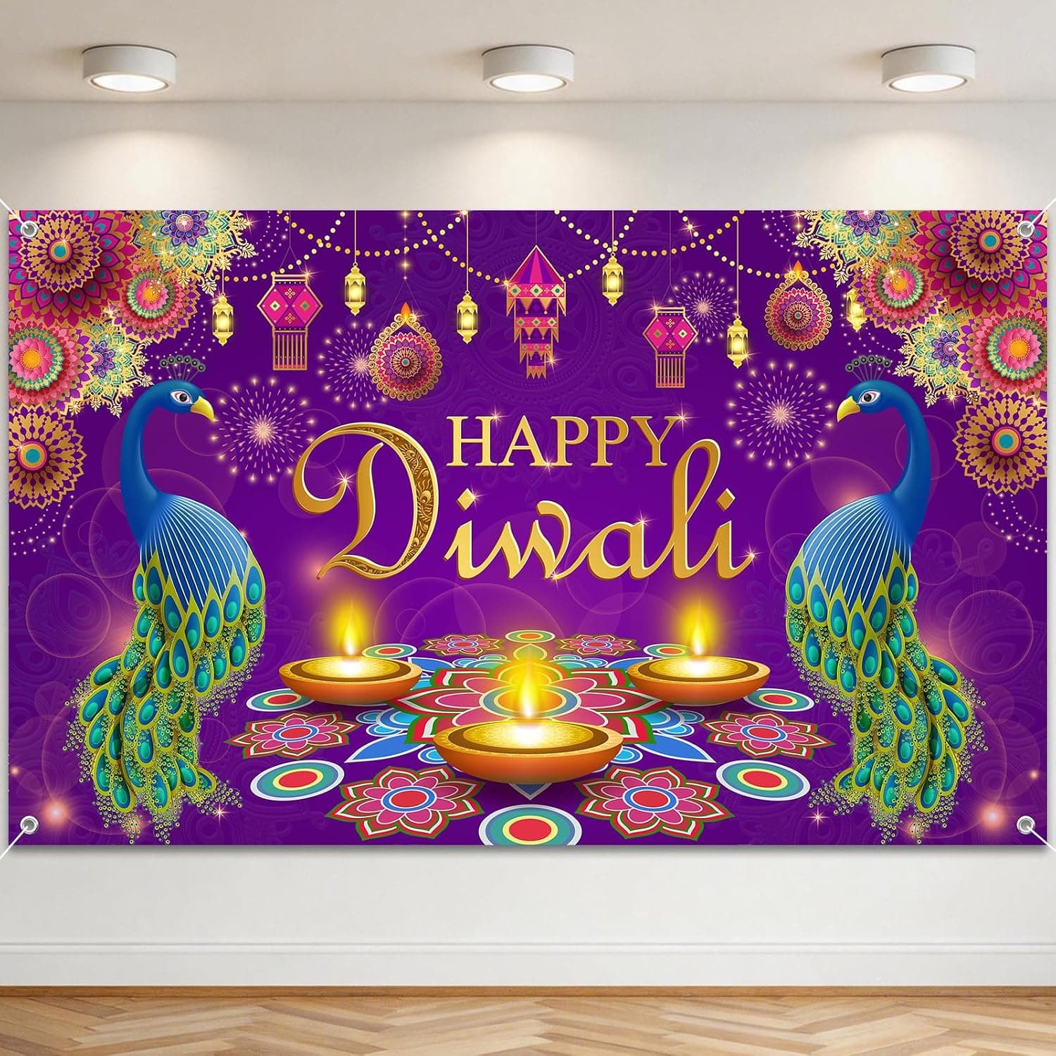 Happy Diwali Backdrop Happy Diwali Decorations Banner 6 x 3.6 ft - image 1