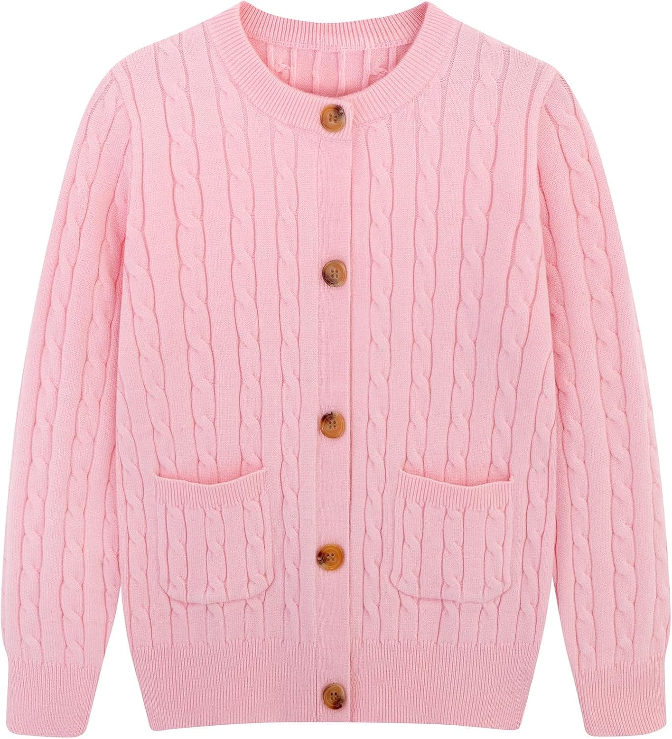 Girls Cardigan Long Sleeve Button Down Sweater Toddler Kids Knit School Uniforms Sweaters with Pockets 3-14 Years