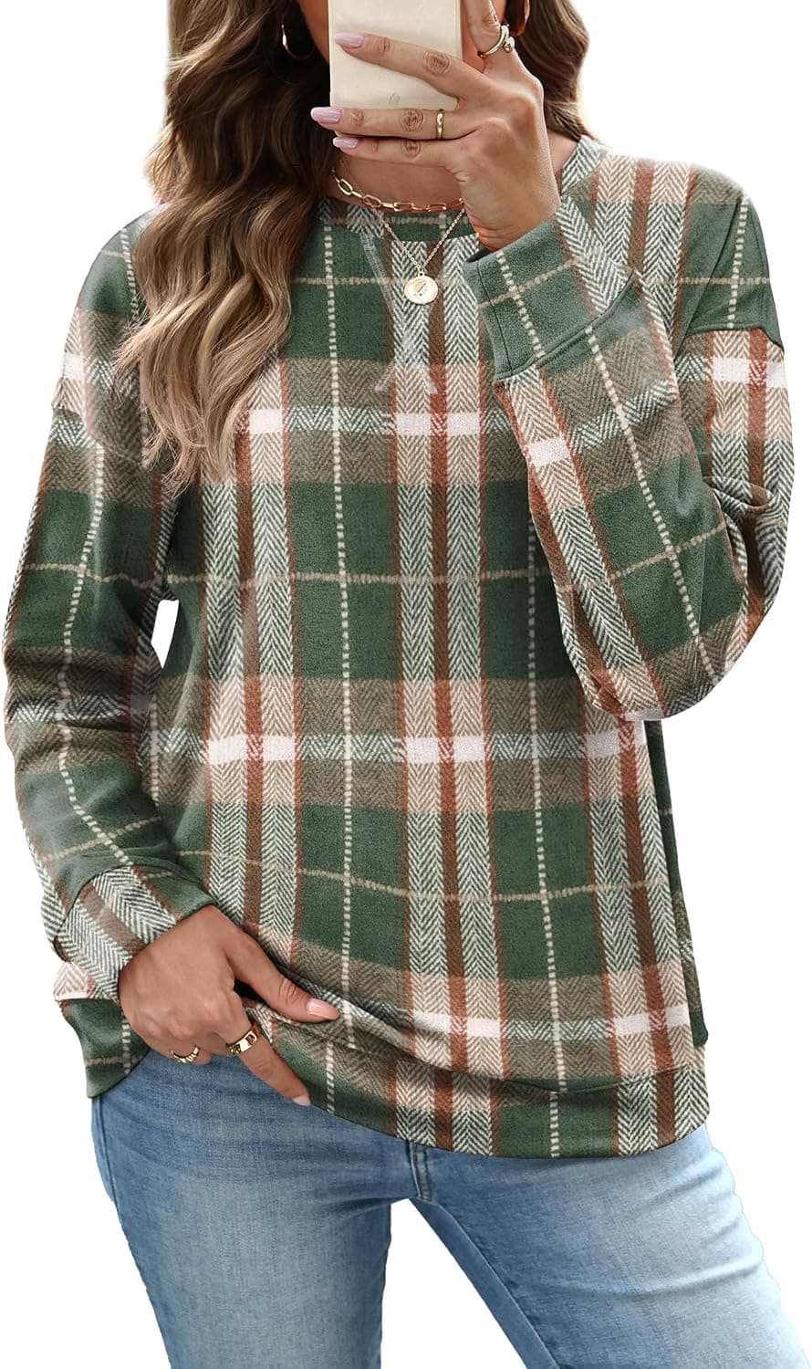 RUMIA Women's Crew Neck Sweatshirt Long Sleeve Tops for Women Fall Clothes