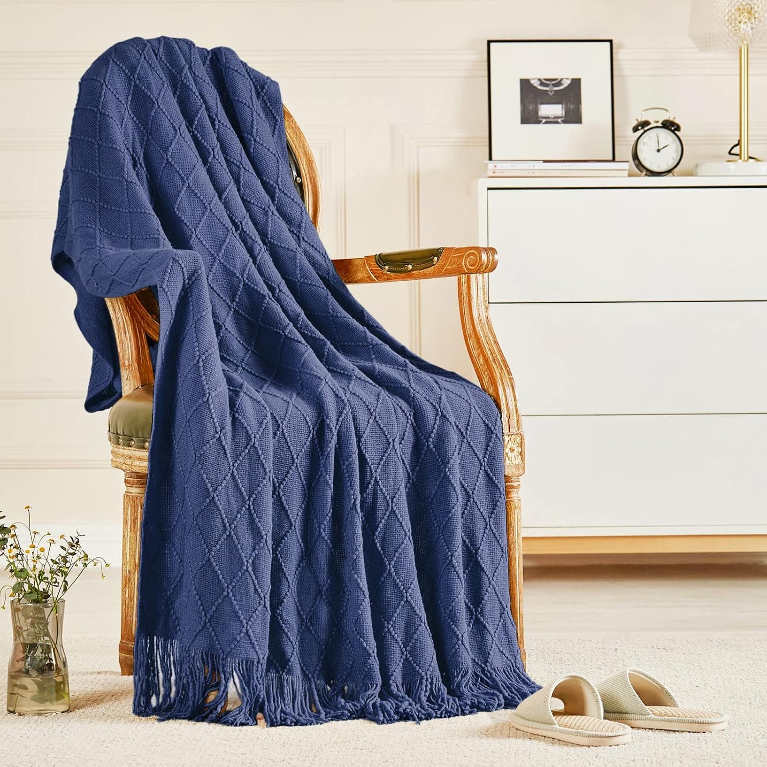 inhand Navy Blue Knitted Throw Blanket for Couch and Bed, 50"x60"
