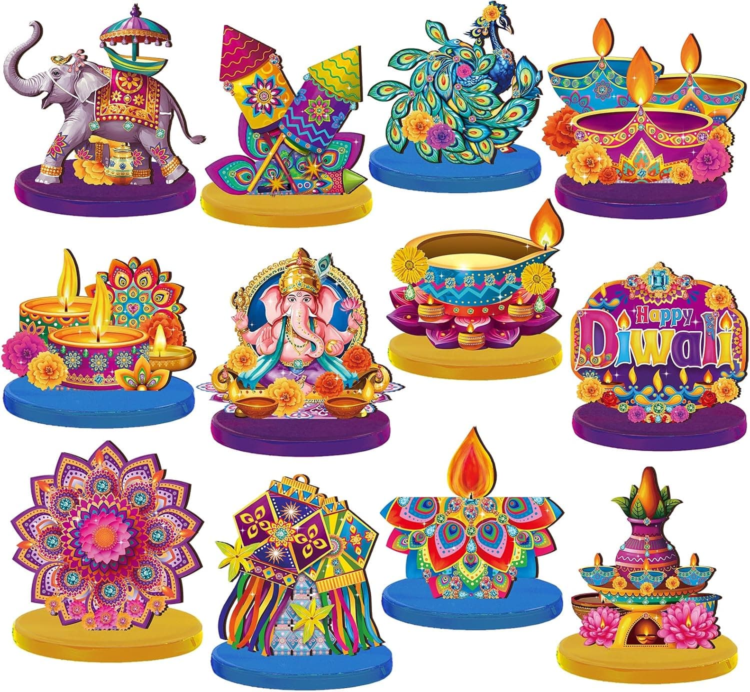 Wesiti 12 Pcs Diwali Table Decorations for Home, Wooden Diwali Centerpiece