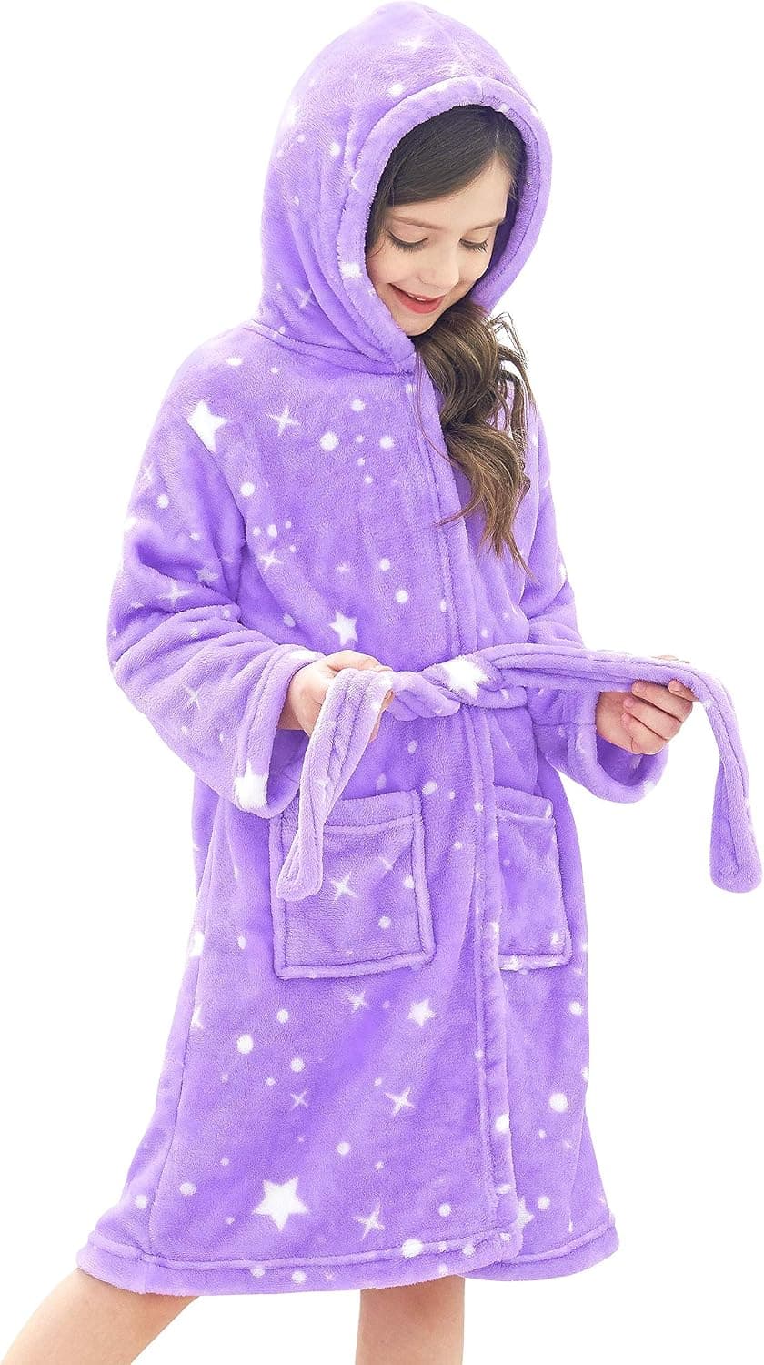 Soft Hooded Rainbow Bathrobe Sleepwear for Girls