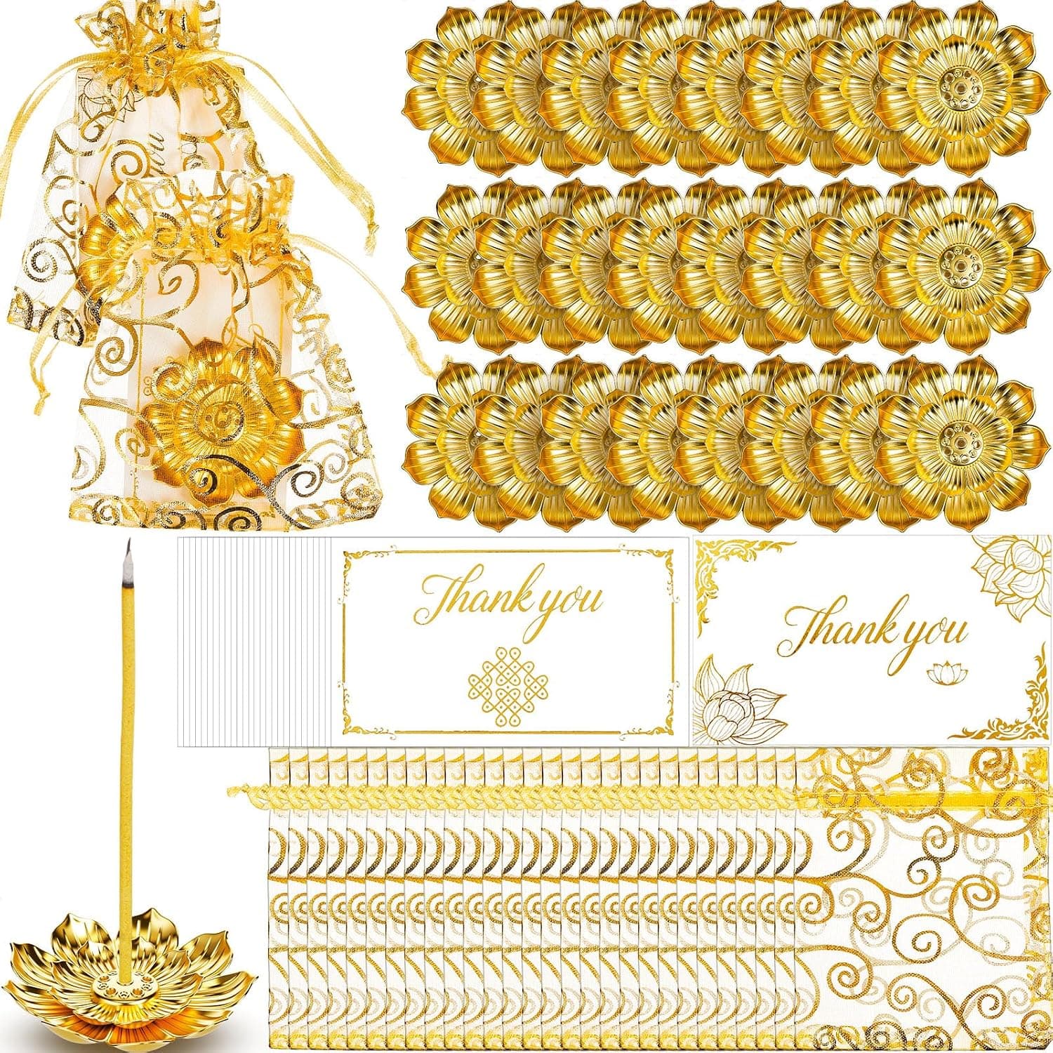 72 Pcs Lotus Incense Holder Diwali Return Gifts Bulk Set, Golden