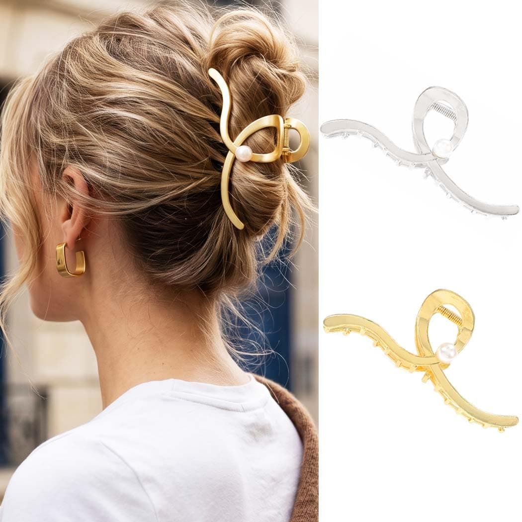 Fashey Gold Hair Clips Metal Claw Clip Large Hair Clips for Thick Fancy Hair Accessories for Women