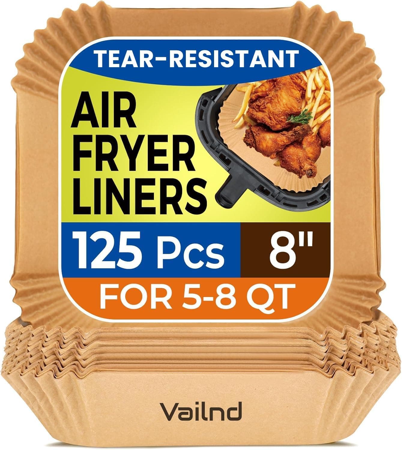 vailnd Store 125Pcs 8 Inch Square Air Fryer Liners Disposable Parchment Paper for Non-Stick Cooking