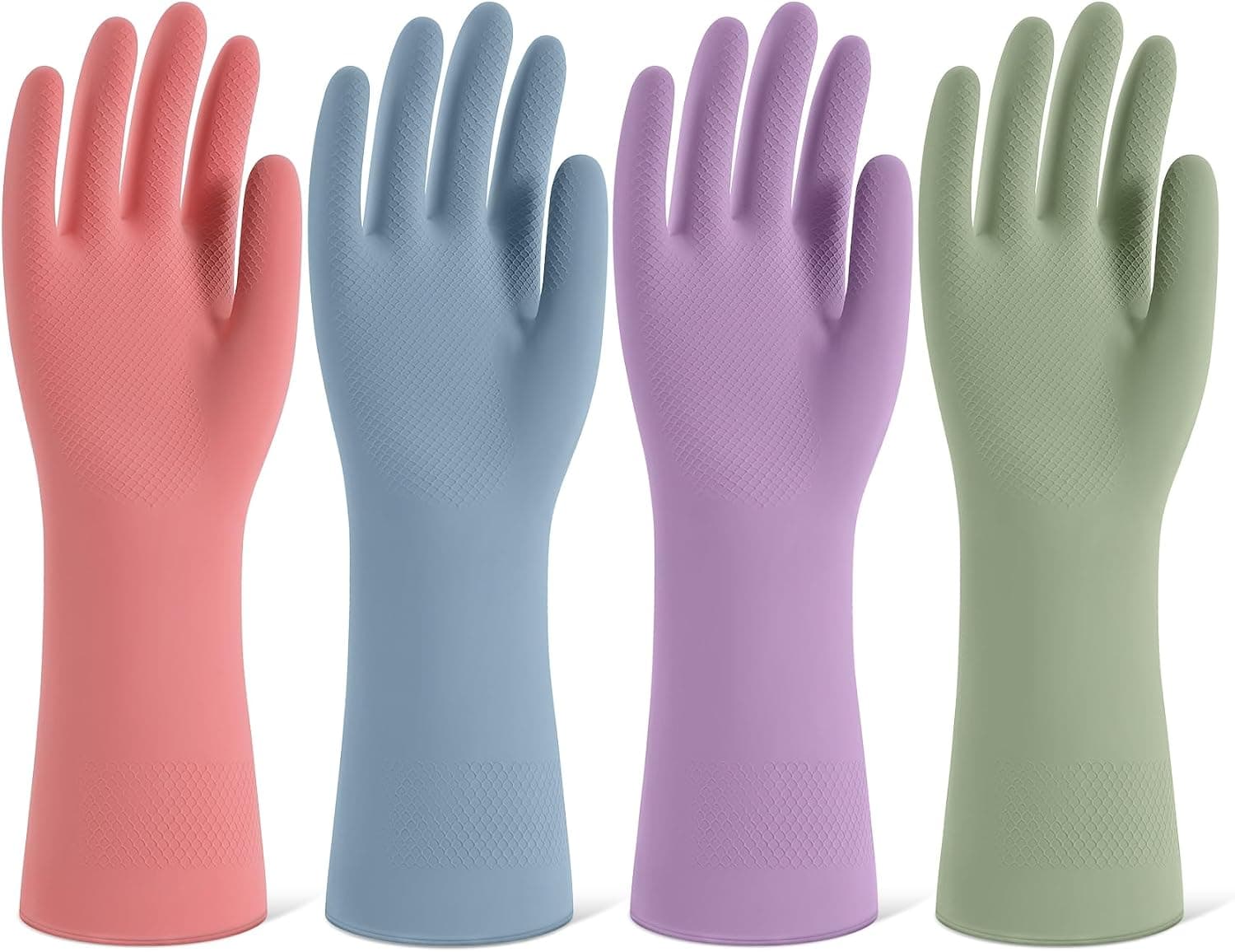 Rubber Cleaning Gloves for Dishwashing, 4 Pairs Reusable Kitchen Gloves with Non-Slip Grip and Flocked Lining - image 1