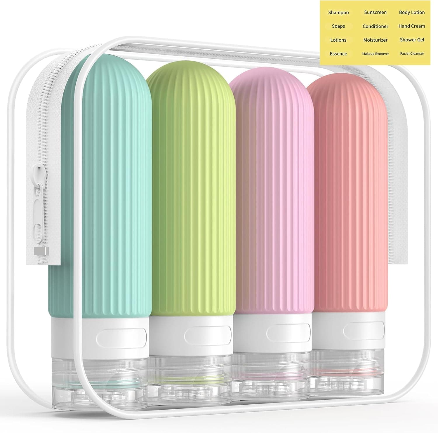 TSA Approved 3oz Silicone Travel Bottles for Toiletries - Leak-Proof Split Containers for Shampoo, Conditioner, and Lotion (4 Pack)