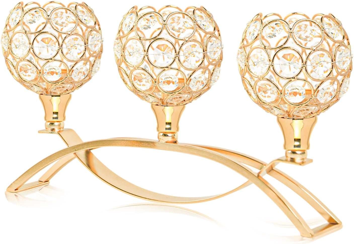 Crystal Tealight Candle Holder Centerpiece Home Decorative Candlestick Holder Elegant Table Centerpiece Home Decor Wedding Party Anniversary (Gold, 3 Arm) - image 1