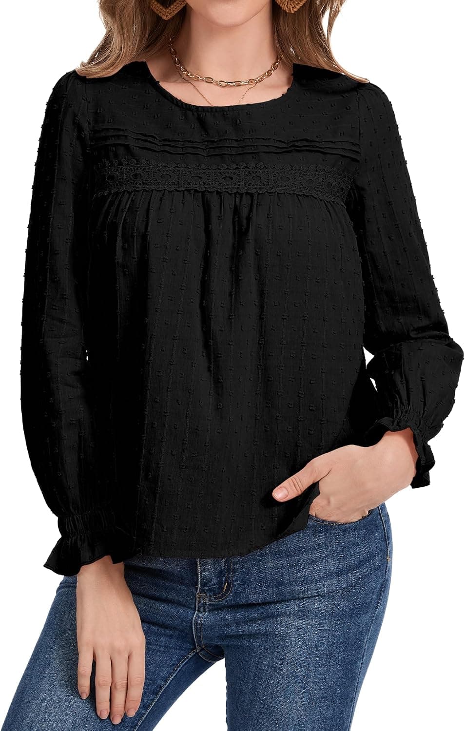 Long Sleeve Shirts Women Dressy Blouses for Women Cute Crew Neck Fall Tops Trendy Women's Clothing 2026 Fashion - image 1