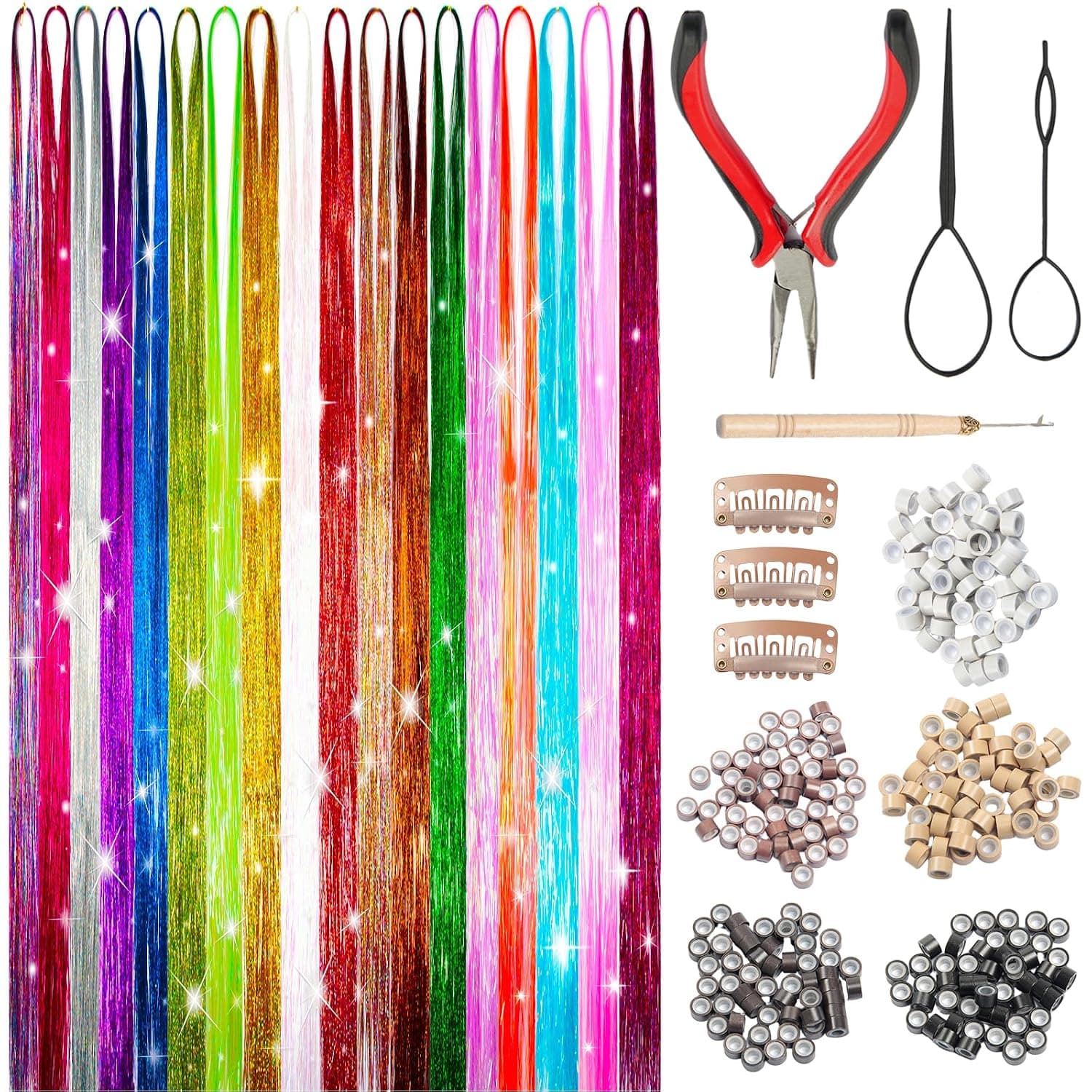 Hair Tinsel, 18 Colors Hair Tinsel Kit for Girls, 7800 Strands