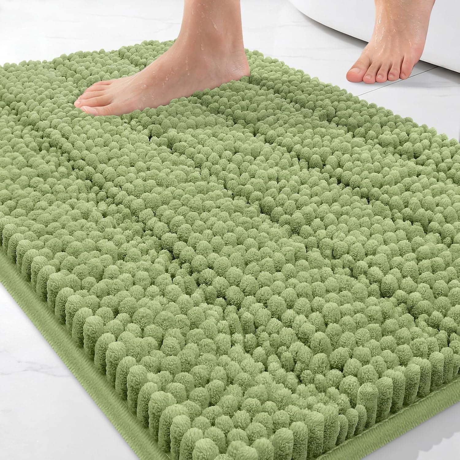 Small Bath Rug Mat, Sage Chenille High Absorbent Bathroom Floor Mats