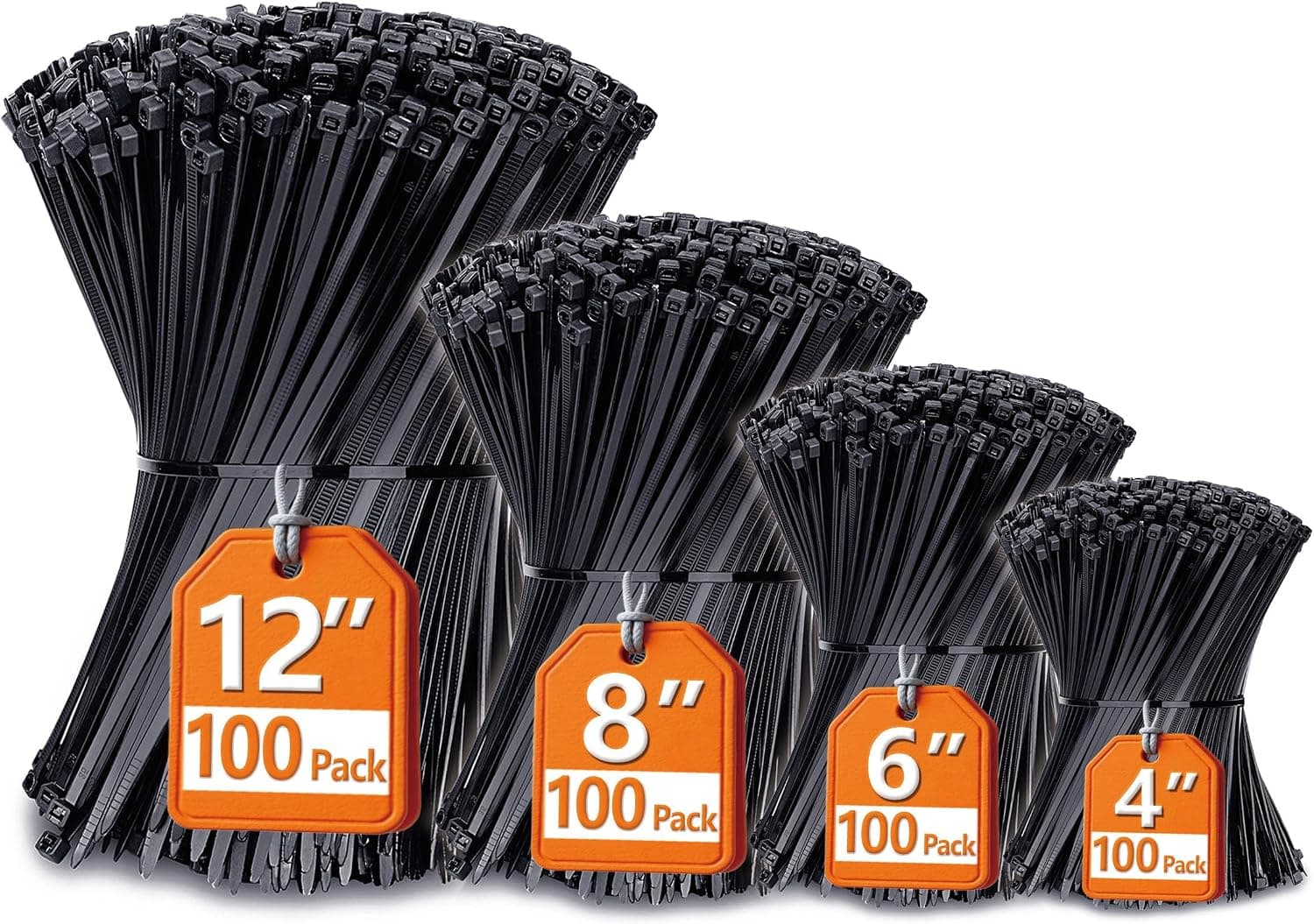 Zip Ties Assorted Sizes(4”+6”+8”+12”), 400 Pack, Black Cable Ties, UV Resistant Wire Ties by ANOSON - image 1